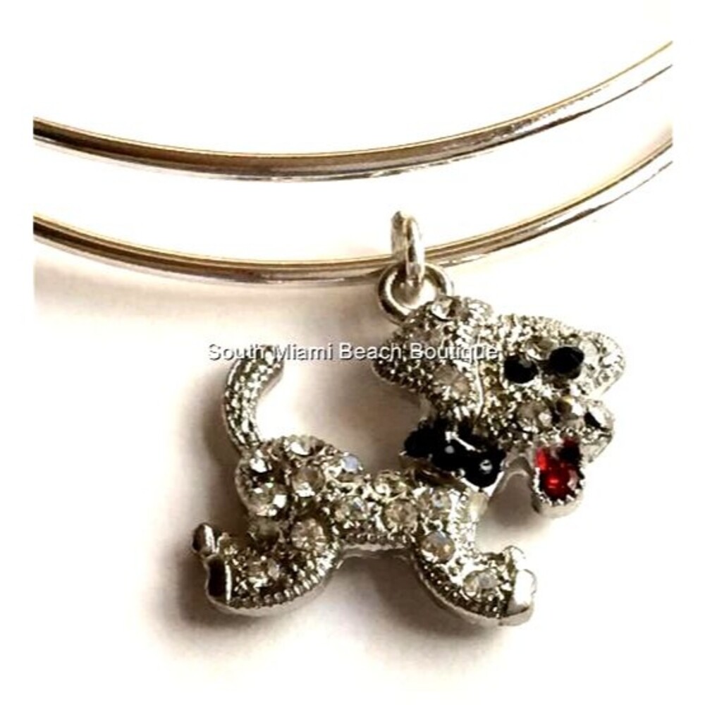 Silver Crystal Poodle Charm Bracelet Plated Puppy Rescue Vet Tech Dog Mom Gift